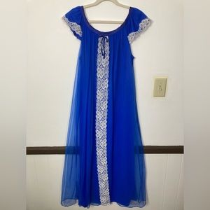 Vintage Nightgown Sapphire Blue Floor-length